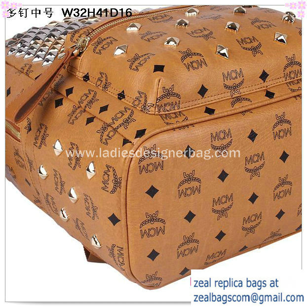 High Quality Replica MCM Medium Stark Front Studs Backpack MC4238 Wheat - Click Image to Close